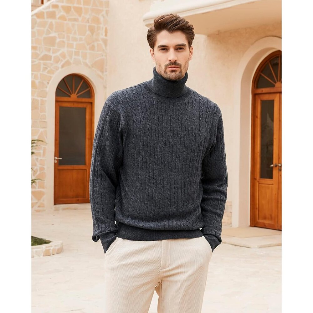 Men's Turtle Neck Pullover Wool Blend Lightweight… - image 5